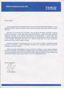 TESCO bocsánatkérés